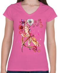 printfashion szitakötö 2 - Női V-nyakú póló - Rózsaszín (1578239)