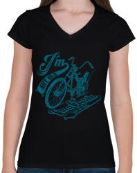 printfashion Retro bicikli - Női V-nyakú póló - Fekete (23760)