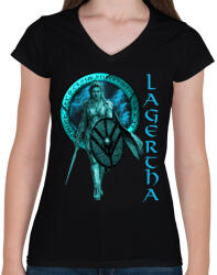 printfashion LAGERTHA - Női V-nyakú póló - Fekete (4587206)