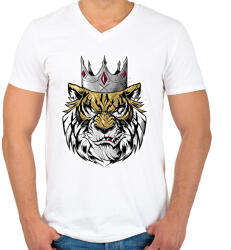 printfashion Tigris - Férfi V-nyakú póló - Fehér (2038950)