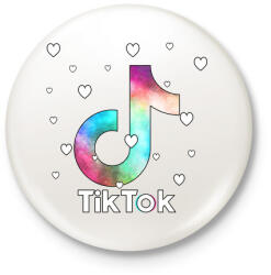 printfashion Tiktok fehér szivecskékkel - Kitűző, hűtőmágnes - Fehér (4596183)