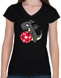 printfashion Szerelmes sárkány - Női V-nyakú póló - Fekete (4261017)