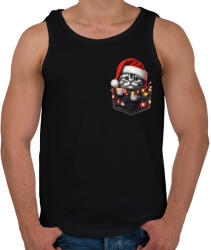 printfashion Vicces karácsonyi cica zsebben - mikulás sapkában - Férfi atléta - Fekete (15221246)