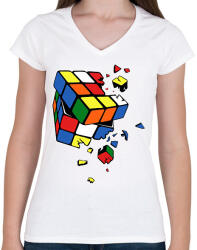 printfashion RubikCube Broke - Női V-nyakú póló - Fehér (2388766)