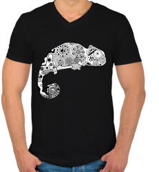 printfashion Kamé Leon - Férfi V-nyakú póló - Fekete (2673095)