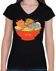 printfashion Pasta love - Női V-nyakú póló - Fekete (2024864)