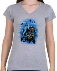 printfashion Mélytengeri szörny - Női V-nyakú póló - Sport szürke (125706)