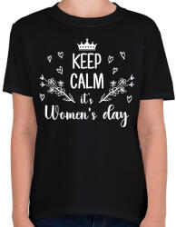 printfashion Keep calm it's women's day - Gyerek póló - Fekete (12638366)