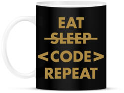 printfashion Eat, Code, Repeat - Bögre - Fekete (7241067)