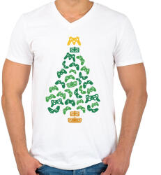 printfashion Gamer karácsonyfa - Férfi V-nyakú póló - Fehér (5742033)