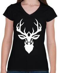 printfashion Szarvas - Női V-nyakú póló - Fekete (5021005)