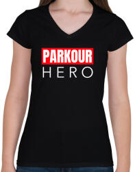 printfashion PARKOUR HERO - Női V-nyakú póló - Fekete (10990518)