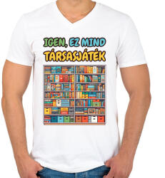 printfashion Igen, ez mind társasjáték - Férfi V-nyakú póló - Fehér (16790170)