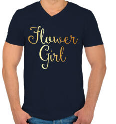 printfashion Flower girl - Férfi V-nyakú póló - Sötétkék (281354)