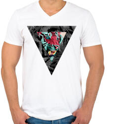 printfashion Triangle designed Lion - Férfi V-nyakú póló - Fehér (1615611)