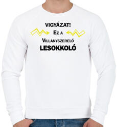 printfashion Vigyázat! Ez a villanyszerelő lesokkoló - Férfi pulóver - Fehér (6543975)