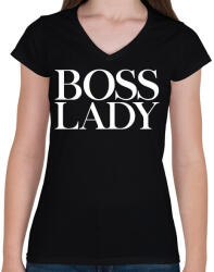printfashion Boss Lady - Női V-nyakú póló - Fekete (4593985)