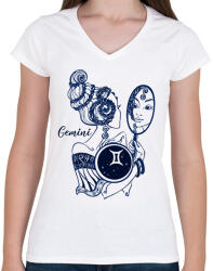 printfashion ikrek - Női V-nyakú póló - Fehér (14168092)