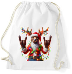 printfashion Vicces karácsonyi rocker party rénszarvas / szarvas - Mikulás ruhában - Sportzsák, Tornazsák - Fehér (15220085)