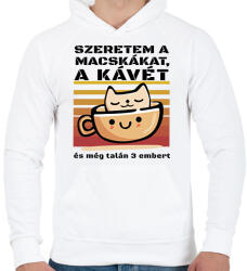 printfashion Szeretem a macskákat és még talán 3 embert - Férfi kapucnis pulóver - Fehér (16320781)