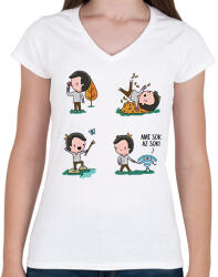 printfashion Ami sok, az sok! - Női V-nyakú póló - Fehér (14046135)