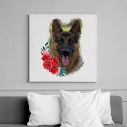 printfashion Németjuhász virággal - Vászonkép - Fehér (13898222)