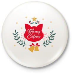printfashion Meowy Catmas - Kitűző, hűtőmágnes - Fehér (9564355)