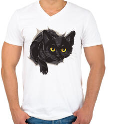 printfashion Fekete macska - Férfi V-nyakú póló - Fehér (7528882)