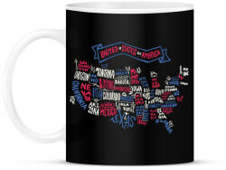 printfashion USA - rajzos térkép - Amerikai Egyesült Államok - Bögre - Fekete (5619932)