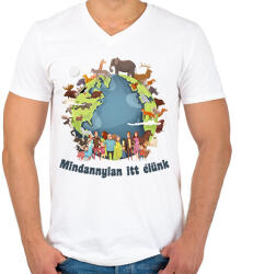 printfashion Mindannyian itt élünk - Férfi V-nyakú póló - Fehér (14499446)