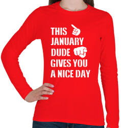 printfashion Ez a januári csávó szép napot kíván neked - Női hosszú ujjú póló - Piros (1365812)