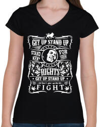 printfashion Get up stand up - Női V-nyakú póló - Fekete (325626)