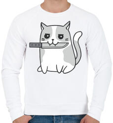 printfashion Macska késsel - Férfi pulóver - Fehér (15591124)