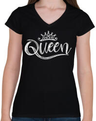 printfashion Queen - Női V-nyakú póló - Fekete (2763963)