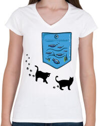 printfashion Akvárium zseb - Női V-nyakú póló - Fehér (13102327)