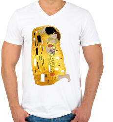 printfashion Gustav Klimt - A csók - Férfi V-nyakú póló - Fehér (6729735)