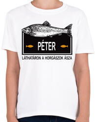 printfashion Lárhatáron a horgászok ásza - Névvel - Gyerek póló - Fehér (6285734)
