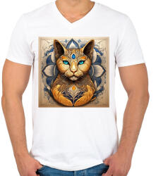 printfashion Zentangle macskafej - Férfi V-nyakú póló - Fehér (14733182)