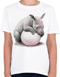 printfashion Bébi orrszarvú egy pink labdával - Gyerek póló - Fehér (12641851)
