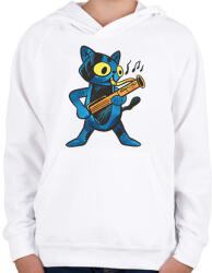 printfashion Zenész cica - Gyerek kapucnis pulóver - Fehér (9614589)