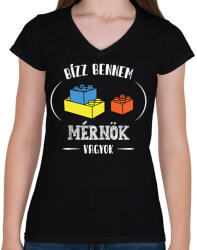 printfashion Bízz bennem - Mérnök - Női V-nyakú póló - Fekete (13544802)