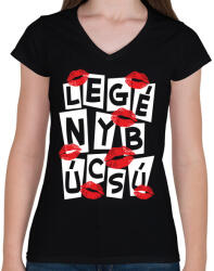 printfashion Csókos legénybúcsú - Női V-nyakú póló - Fekete (5372195)