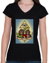 printfashion Majmok - Női V-nyakú póló - Fekete (809438)