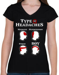 printfashion God of War - Types of Headaches - Női V-nyakú póló - Fekete (5708271)