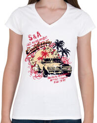 printfashion Amerika California retro - Női V-nyakú póló - Fehér (4644613)