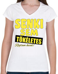 printfashion Senki sem tökéletes - Női V-nyakú póló - Fehér (13567881)