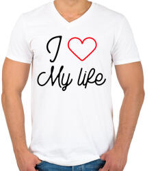 printfashion I love my life - Férfi V-nyakú póló - Fehér (10645679)