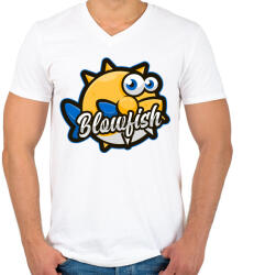 printfashion Blowfish - Férfi V-nyakú póló - Fehér (5136485)