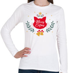 printfashion Meowy Catmas - Női hosszú ujjú póló - Fehér (9562597)