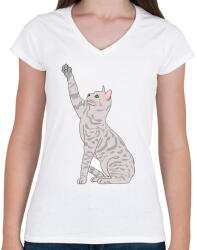 printfashion Macska - Női V-nyakú póló - Fehér (5154702)